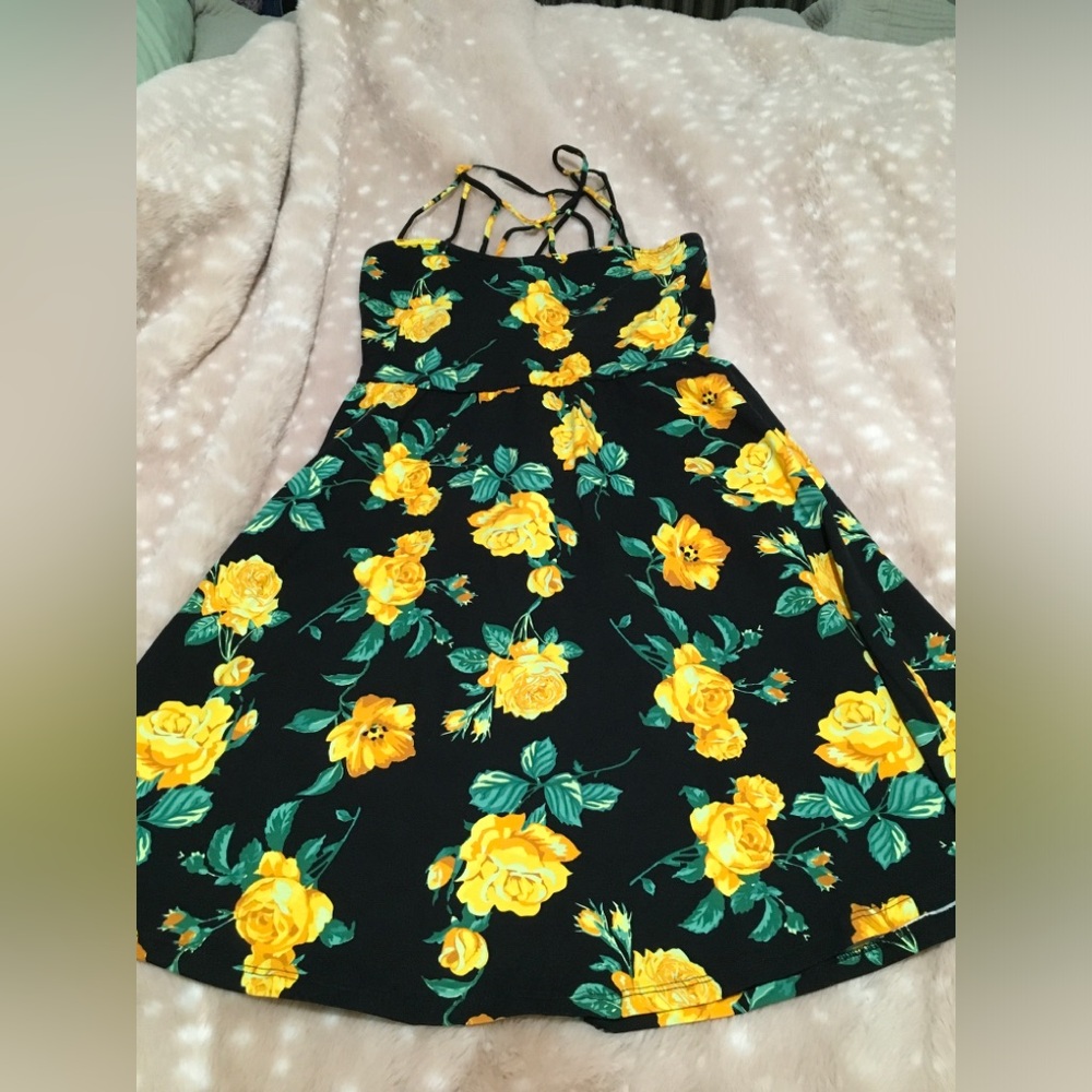 Venus Black Sundress with Yellow Floral Print
